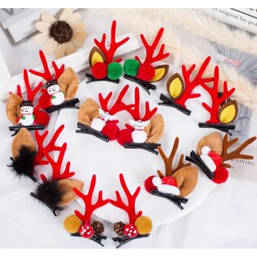1Pair New Girls Cute Childrens Christmas Hair Clip Antler Christmas Headpiece Sweet Ornament Headband Hairpin Accessories