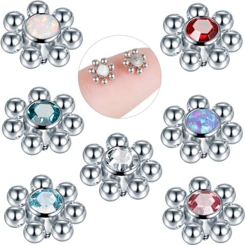 1Pc Surgical Steel Flower Dermal Anchor Top Crystal Opal Micro Dermal Piercing Hide in Skin Diver Surface Piercings Body Jewelry
