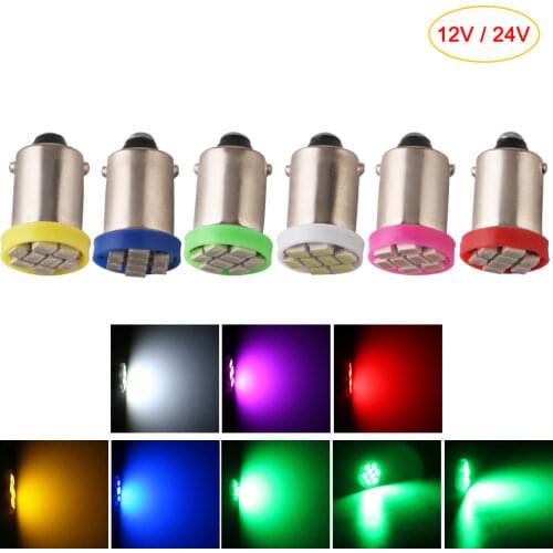 DC 12V 24V 10pcs T4W BA9S 1206 8 SMD LED Bulb Car Lamp Reading Truck Door Clearance Lamps White Blue Red Green Amber Pink