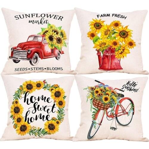 Sunflowers Pillow Covers 18X18 Inches Set Of 4, Summer Farmhouse Decorative Throw Pillowcase for Sofa Home Decor