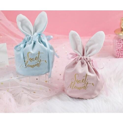 5/10/20pcs Decoration Gift Bag Cartoon Rabbit Ears Wedding Birthday Party Velvet Gift Bag Chocolate Biscuit Candy Packaging Bag