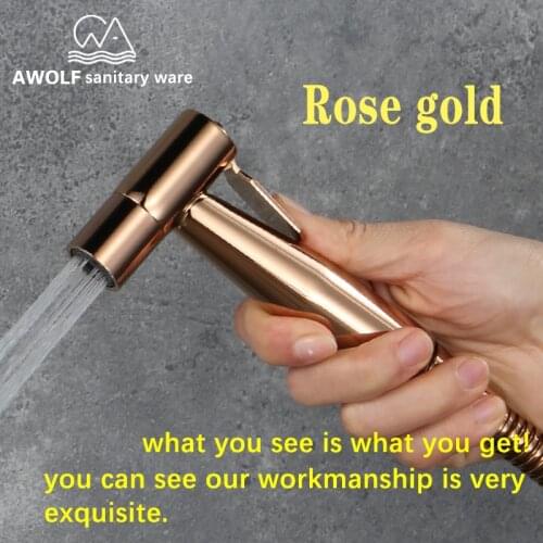 Rose Gold Toilet Bidet Shattaf Douche Kit Stainless Steel Hand Held Bidet Sprayer Copper Valve Jet Set Toilet washer AP2102