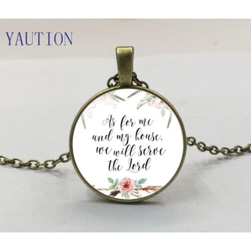 As For Me And My House We Will Serve The Lord Floral Charm Necklace Bible Verse Quote Jewelry Fashion Gift for Christian