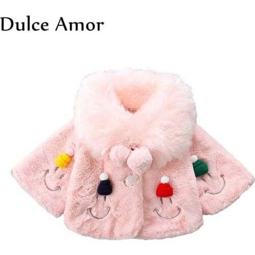 Dulce Amor Children Winter Warm Coat Baby Girl Clothes Cute Faux Fur Cloak Infant Christmas Shawl Outerwear Fashion Toddler Tops