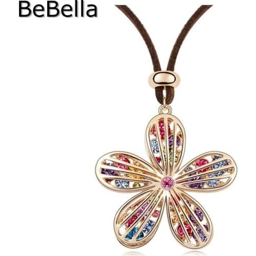 Starfish flower Shape Rope Chain pendant long necklace made with Genuine Czech crystal for girls Christmas gift