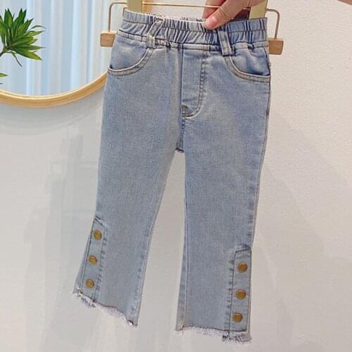 Metal Buttons Design Girls Denim Pants Kids Jeans Trousers Cozy Cotton Tights for Girls Toddler Girls Legging Children Clothes