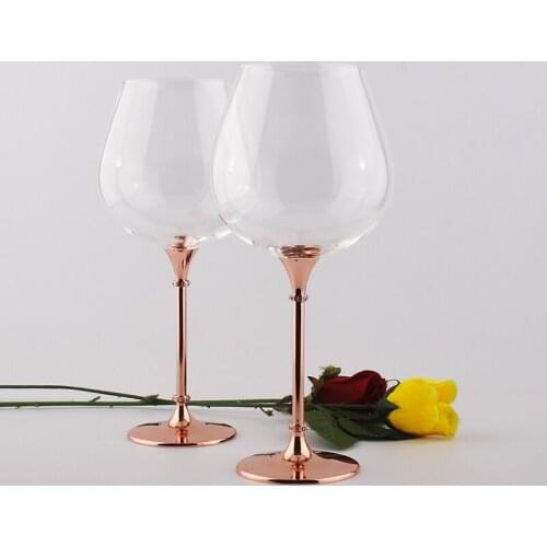 Crystal Wedding Wine Glasses Rose Gold Metal Stand Custom Wine Glass Home Wine Cabinet Decoration Best Gift For Birde And Groom