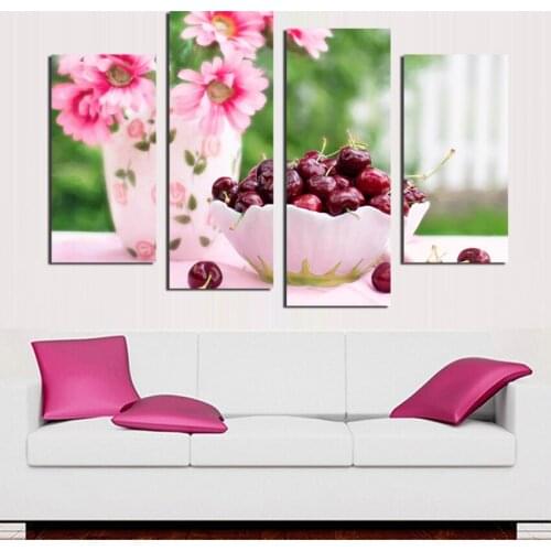 4 Panels Sunflower and Cherry Painting Canvas Wall Art Picture Home Decoration Art Canvas Print Painting For Kitchen Wall Decor