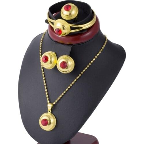 Color Stone Arab Jewelry Sets For Women Pendant Chain/Bangles/Earring/Ring Sets Ethiopian Habesha Wedding African Bride Jewerly