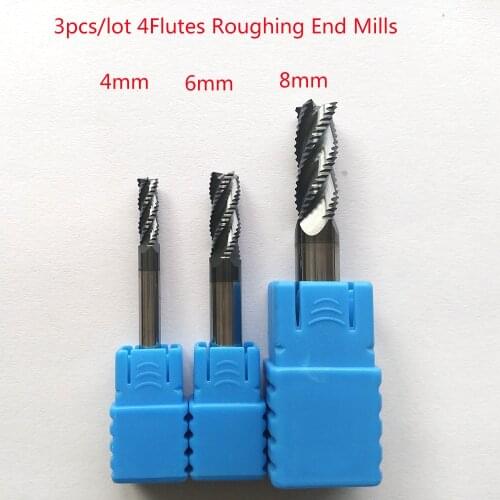 3pcs/lot 4mm/6mm/8mm 4Flutes HRC45 Roughing end mill Spiral Bit Milling Tools CNC Corn Endmills Router bits