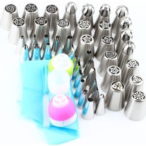 50Pcs/Set Russian Tulip Icing Piping Nozzles Stainless Steel Flower Cream Pastry Tips Nozzles Bag Cupcake Cake Decorating Tools