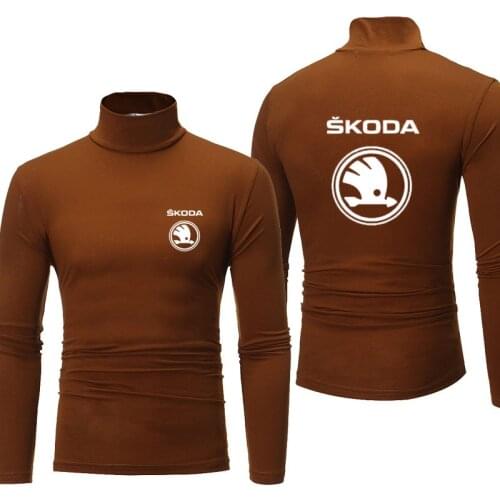 Skoda car logo print high-neck Fashion casual long-sleeved Mens t-shirt 2021Autumn Hot sale new pullover Mens autumn clothes
