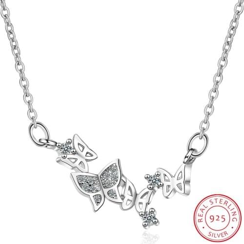 Charming Dazzling Micro CZ Zirconia Butterfly Necklaces For Women Gift 925 Sterling Silver Necklace Chain Choker S-N360