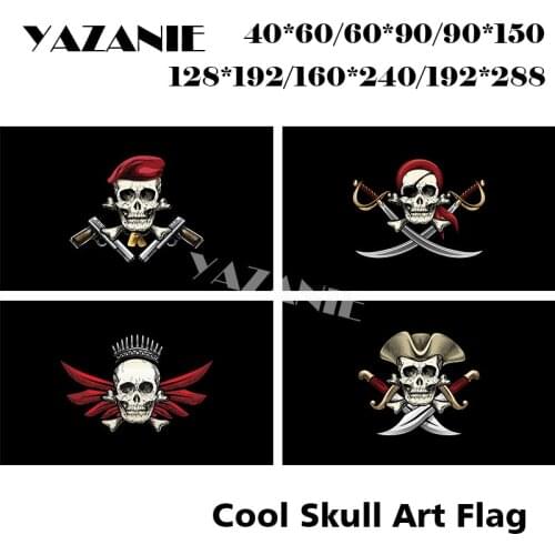 YAZANIE Any Size Single Double Sided Pirate Skull Art Flags and Banners Pirate Skull with Gun Broadsword Wing Skull Flags