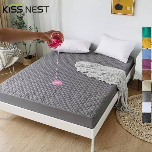 Solid Color Quilted Waterproof Fitted Sheets 200x200 180x200,Bed Sheet With Elastic Bands,For Home Bed Mattress Protector Cover