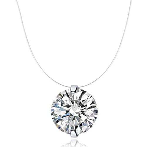 Silver Color Dazzling Zircon Necklace Invisible Transparent Fishing Line Pendant Chokers Collar Jewelry For Women