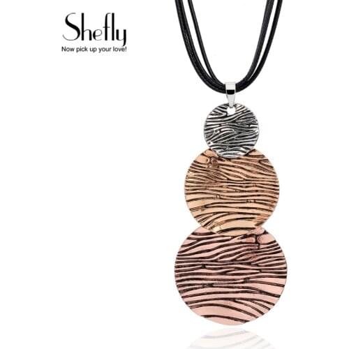 3 Rounds Pendant Vintage Necklaces For Women Gold Silvery Mix Color Trendy Jewelry Female Sweater Chain Hot Sale Dropshipping