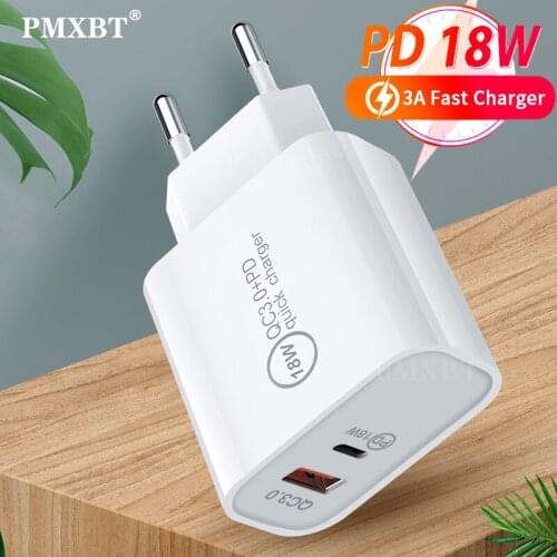 PD 18W USB Type C Charger Plug Portable USB Fast Charging For iPhone 12 Huawei Xiaomi LG Mobile Phone Travel EU AU UK US Adapter