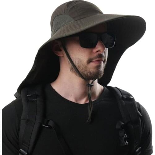 Fisherman hat summer sun hat unisex cotton rabbit hat with neck outdoor UV protection wide brim hiking fishing sun protection