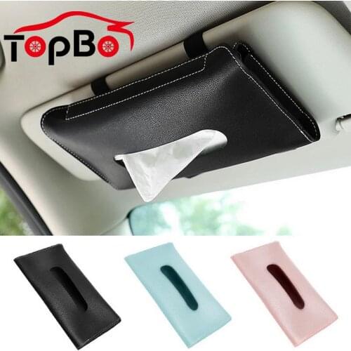 Car Napkin Tissue Case Car Sun Visor PU Leather Tissue Box Holder Auto Interior Storage Decoration Car Interior Accessories