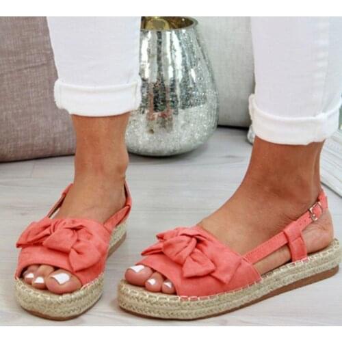 2021 summer women shoes fashion bow sandals womens plus size platform buckle straw sandals