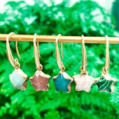 SAY HELLO Boho Natural Stones Crystal Snall Star Pendant Dangle Earrings Purely handmade Jewelry for Women Girls K6950