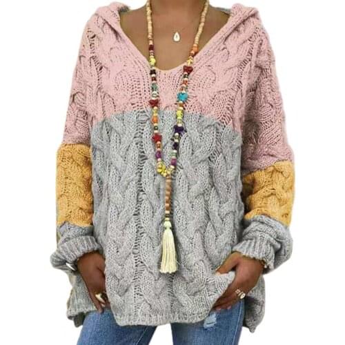 Sweater Women Fashion Color Blocking Long Sleeve Knitting Pullover Sweater Blouse Coat