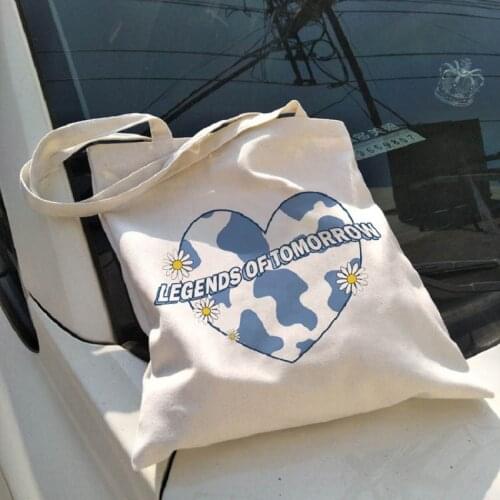 Japanese heart Vintage sweet casual large-capacity Ulzzang women shoulder bag BF female shopper bags anime print y2k canvas bags