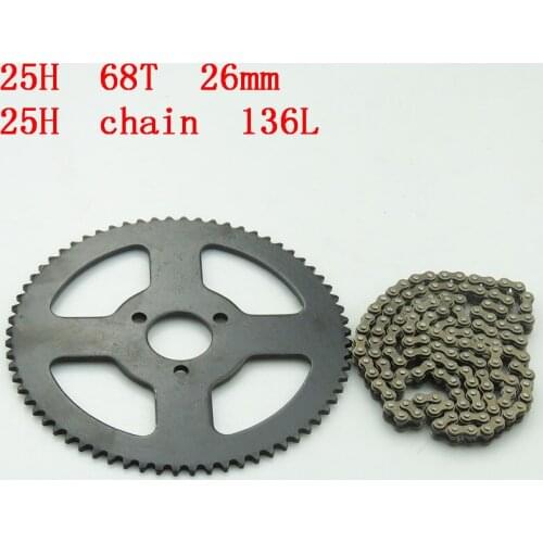 High quality 25H 68T tooth 29mm rear Sprocket + 25H Chain 136L Links For 2 Stroke 47cc 49cc Mini moto Pocket Bike ATV Quad
