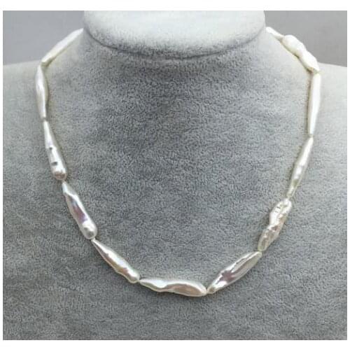 AAA Pearl Jewellery 7-8mm x 20-30mm White Color Genuine Pearl Necklace 43cm,Love,Wedding,Mothers Day Gift,New Free Shipping