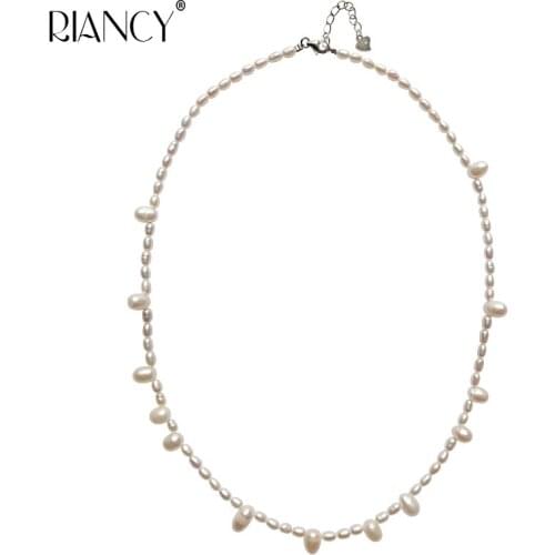RIANCY retro natural freshwater Rice pearl necklace female elegant temperament simple ins clavicle chain for women