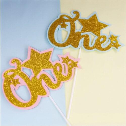 1pc Glitter Cake Topper One Star 1st First Happy Birthday Party Kids Girls Boys Baby Shower Anniversary Decoration Supplies