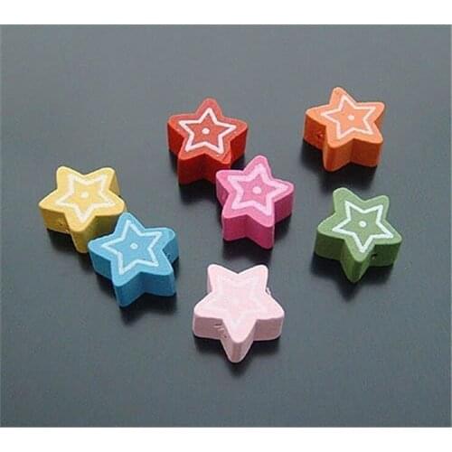 14MM 30pcs/lot Mixed Star Shaped Wood Beads Bracelet Necklace DIY Jewelry Accessories Wholesale