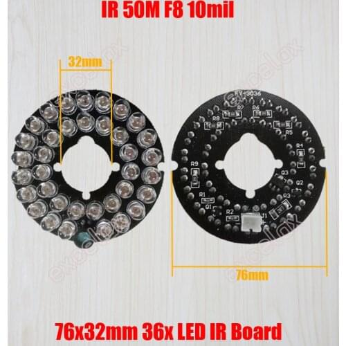 2PCS/Lot 36pcs LED F8 10mil IR 20-50 Meters PCB Board Diameter 76x32mm Infrared Night Vision for Size 90 CCTV Bullet Camera Case
