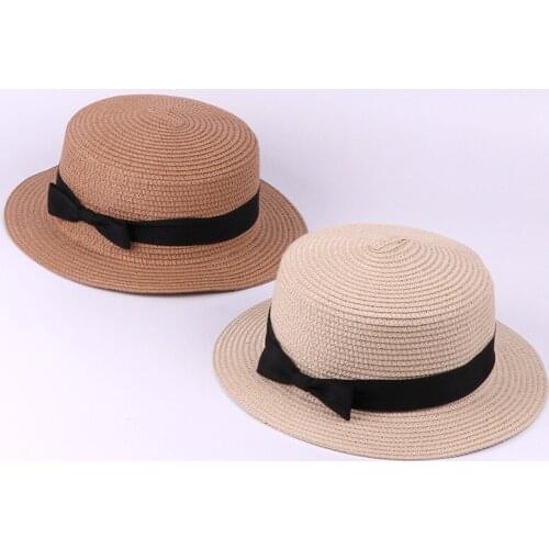 2018 Summer Women Boater Beach Hat Female Casual Panama Hat Lady Brand Classic Bowknot Straw Flat Sun Hat children Fedora