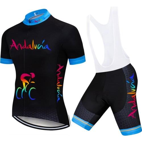2021 Team Summer Andalucia Cycling Set Short Sleeve BLACK Bicycle Jersey Set Breathable Mountain Bike Clothing Men 20D Gel
