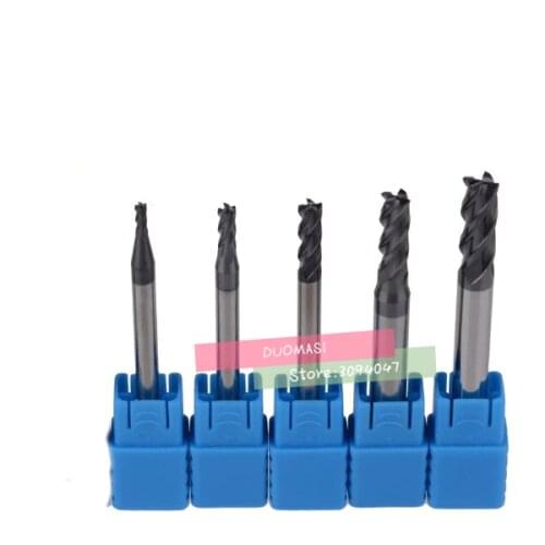 5Pcs/set 2mm 3mm 4mm 5mm 6mm Two/Four Flutes Solid Carbide End Mill ALTiN Coat, CNC Milling Cutter Bits for Metal Cutting