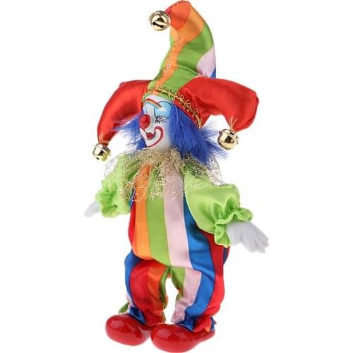6inch Funny Clown Porcelain Doll in Colorful Costume Handicraft Gift Accessories for Christmas Halloween Decor Collocate