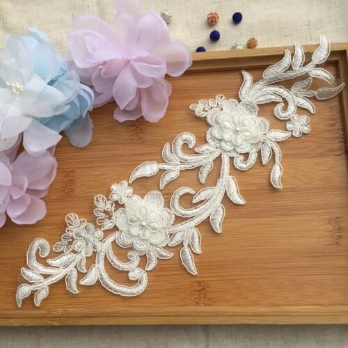 6Pieces Off White 3D Flower Lace Applique Embroidered Polyester Lace Collar Patches Collars Home Decoration Accessories Car Bone