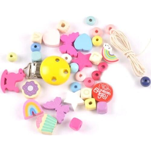 1 Set DIY Pacifier Chain Clip Making Accessories Simple Fashion Baby Color Wooden Beads Jewelry Anti-fall Clips Chain Wholesale