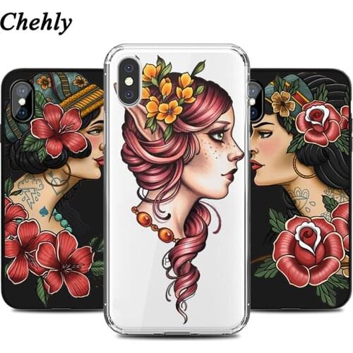 Phone Case for IPhone 6s 7 8 11 Plus Pro X XS MAX XR SE Flowers Girl Cases Fitted Soft Silicone Anti-fall TPU Accessorie Covers