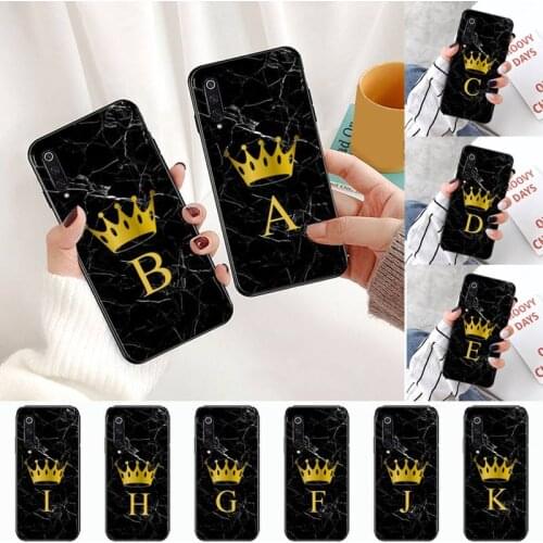 Letter Black Marble Gold crown Phone Case For Xiaomi Redmi 4x 5 plus 6A 7 7A 8 mi8 8lite 9 note 4 5 7 8 pro