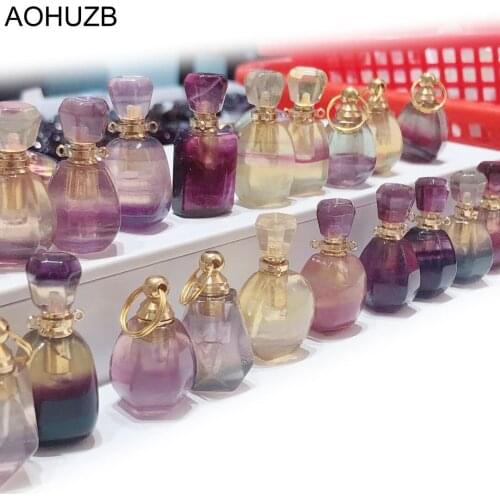 Gemstone Rainbow Flourite Stone Perfume Bottle Pendant Necklace Lady Wedding Jewelry Natural Crystals Quartz High Quality Gift