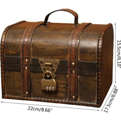 Retro Elegant Wooden Pirate Jewelry Storage Box With Lock Vintage Treasure Chest for Wooden Organizer Home Decoration