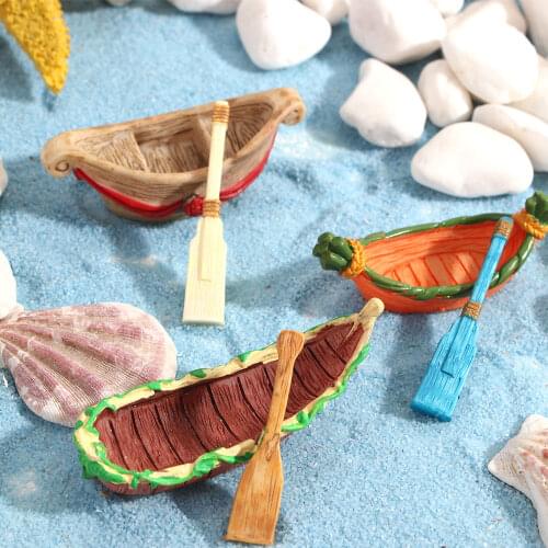 Mini Boat And Paddle Figurine Ornament DIY Micro Landscape Meaty Plants Fairy Garden Dollhouse Miniatures Garden Tools