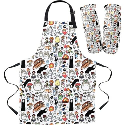 Kawaii Ghibli Doodle Apron Kitchen Household Cleaning Pinafore Baking Accessories Cooking Apron Kitchen Aprons for Woman