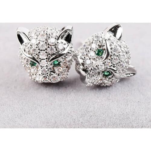 Fashion Color Leopard Head Stud Earring Full Shiny Crystal Rhinestone Animal Stud Earrings for Women Gift Z3X569