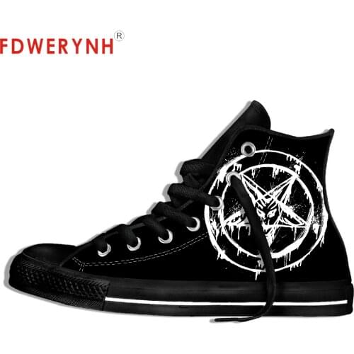 Mens Canvas Casual Shoes Pentagram Band Metal Music Customize Pattern Color High Top Lace Up Lightweight Footwear For Men