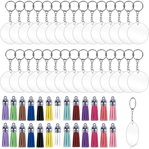 120 Pcs Acrylic Keychain Blanks Kit,Circle Blanks,Jump Rings,Keychain Blanks and Tassels DIY Set for Keepsake Crafting