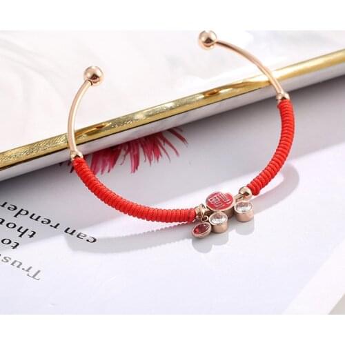New Year Red Rope Mouse Bangle Rose Gold High Quality Titanium Steel Bracelet Jewelry drop shipping